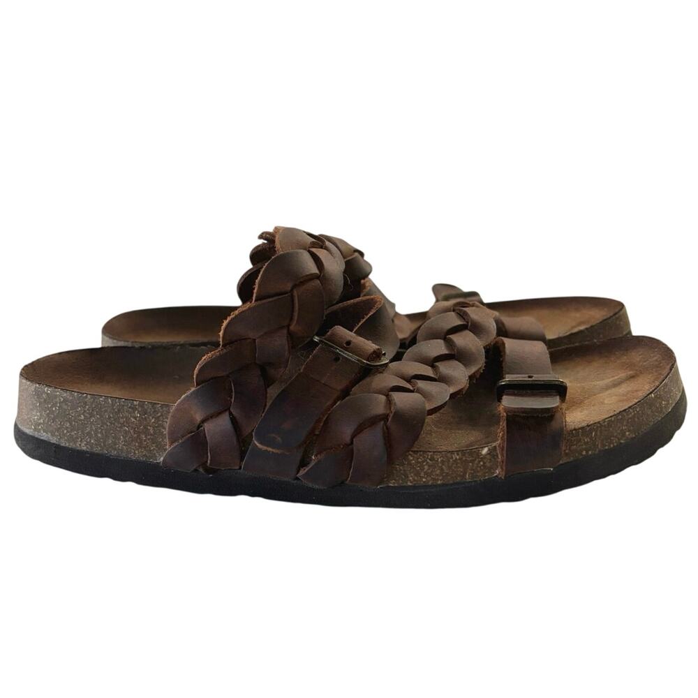 White Mountain Holland leather sandal footbeds sz 7.5 W boho Brown braided - Picture 2 of 8